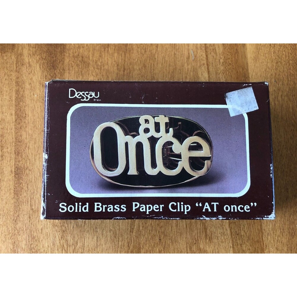 VINTAGE Dessau Brass Paper Clip AT ONCE Gold Office Desk Large 6 in